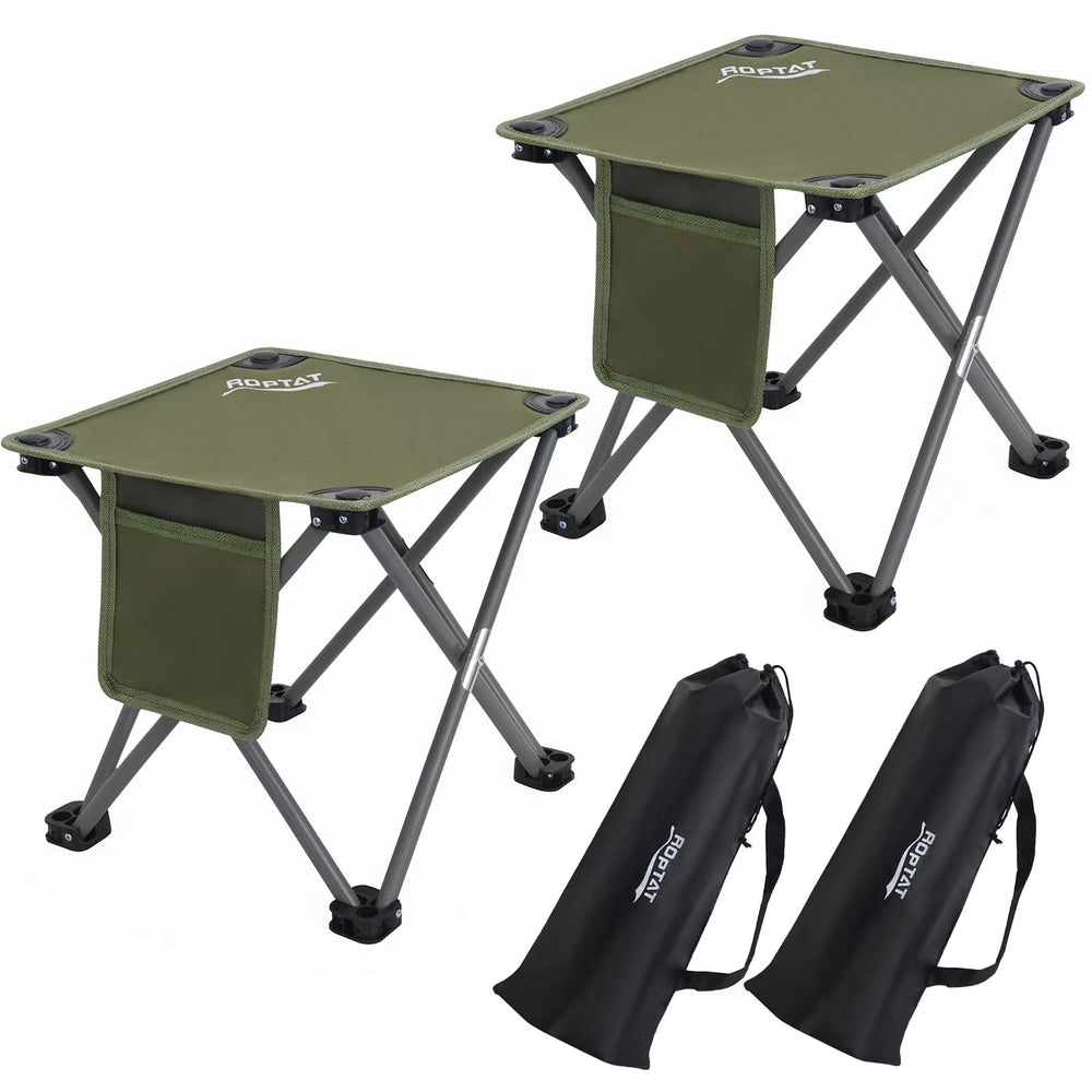 Roptat camping stool folded compact for easy transport and storage.