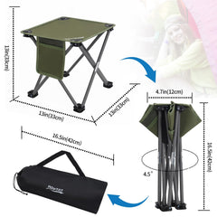 Roptat camping stool side view highlighting four-leg stability on sand or grass.