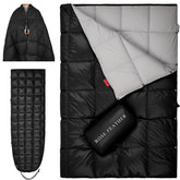 ROSE FEATHER Down Camping Blanket in compact folded form for easy travel warmth.