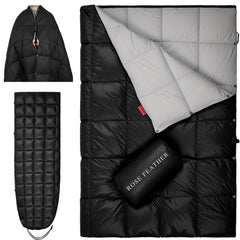 ROSE FEATHER Down Camping Blanket in compact folded form for easy travel warmth.