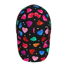 ROSIHODE Valentines Hearts Cap front detail with flat brim.