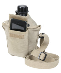Rothco 614 vintage canvas canteen cover back view highlights adjustable shoulder strap.