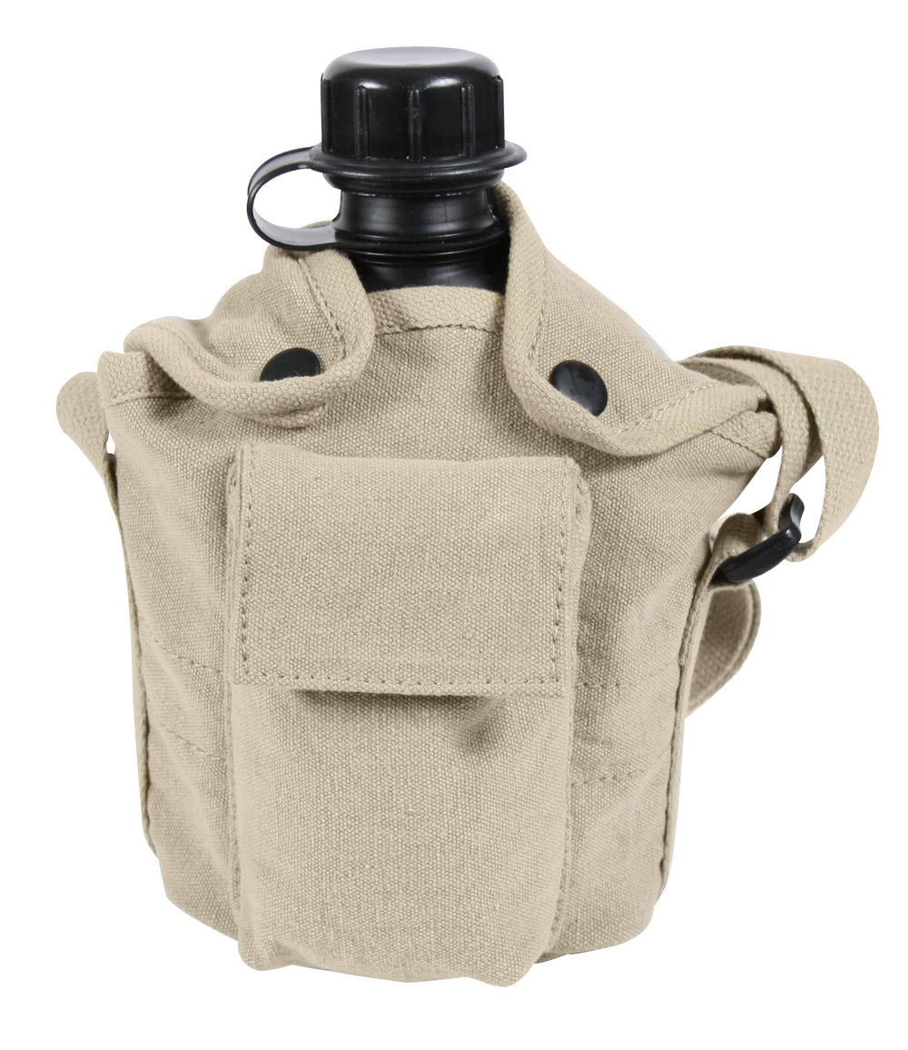 Rothco 614 vintage canvas canteen cover front view for quick access and rugged durability.