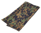 Rothco bandana face covering in woodland digital camo for sun and dust protection during hiking.