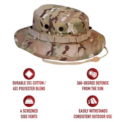 Rothco Boonie Hat Multicam side view for breathable comfort on hot hikes