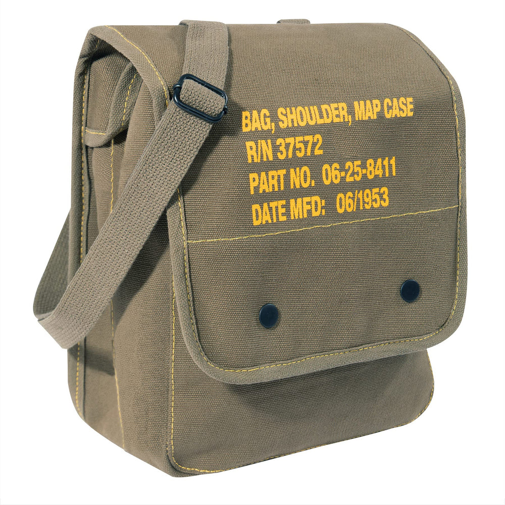 Rothco canvas map case shoulder bag with military stencil for rugged outdoor organization.