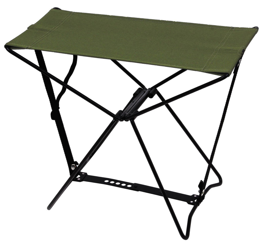 Rothco folding camp stool folded for compact backpacking use.