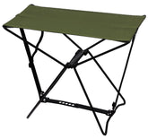 Rothco folding camp stool folded for compact backpacking use.