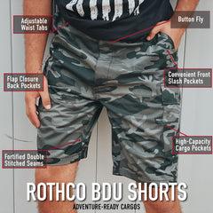 Rothco Tactical BDU Shorts navy side pocket close-up highlighting utility.