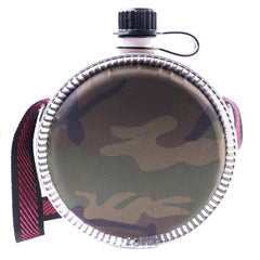 Rothco woodland camouflage mini desert canteen cap close-up, leak-proof for outdoor use