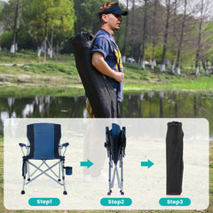 Rotinyard chair blue with side storage bag for easy item access.