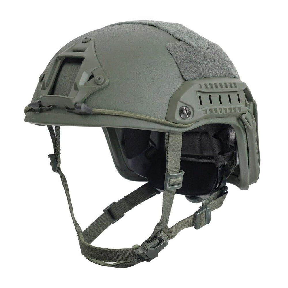 ROUASD tactical helmet front view with army green shell and matte finish for outdoor protection