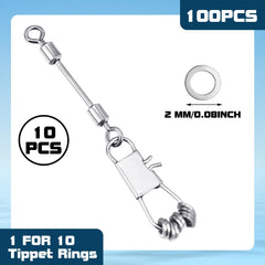 RoundFunny 2mm stainless steel tippet rings with 10 clip sets