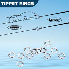 Stainless steel tippet rings rated for 25 lb trout