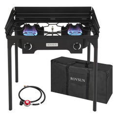 ROVSUN 2-burner outdoor stove with windpanel for windy cookouts