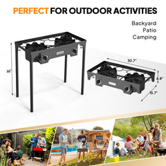 ROVSUN 2-burner stove with removable legs enables quick, tool-free setup