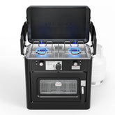 ROVSUN 2-in-1 portable stove-oven front view for outdoor cooking versatility.