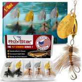 RoxStar Fly Striker orange 2-tone spinning blade enhances casting distance.