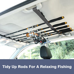 Close-up of 5-slot fishing rod holder with dual buckles