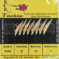 R&R Tackle PG-8 Sabiki Rig with eight gold-headed hooks for pilchards.