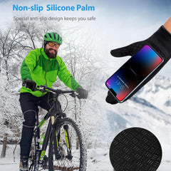 Rrlihjgu waterproof fabric highlights hand protection during snowy conditions.