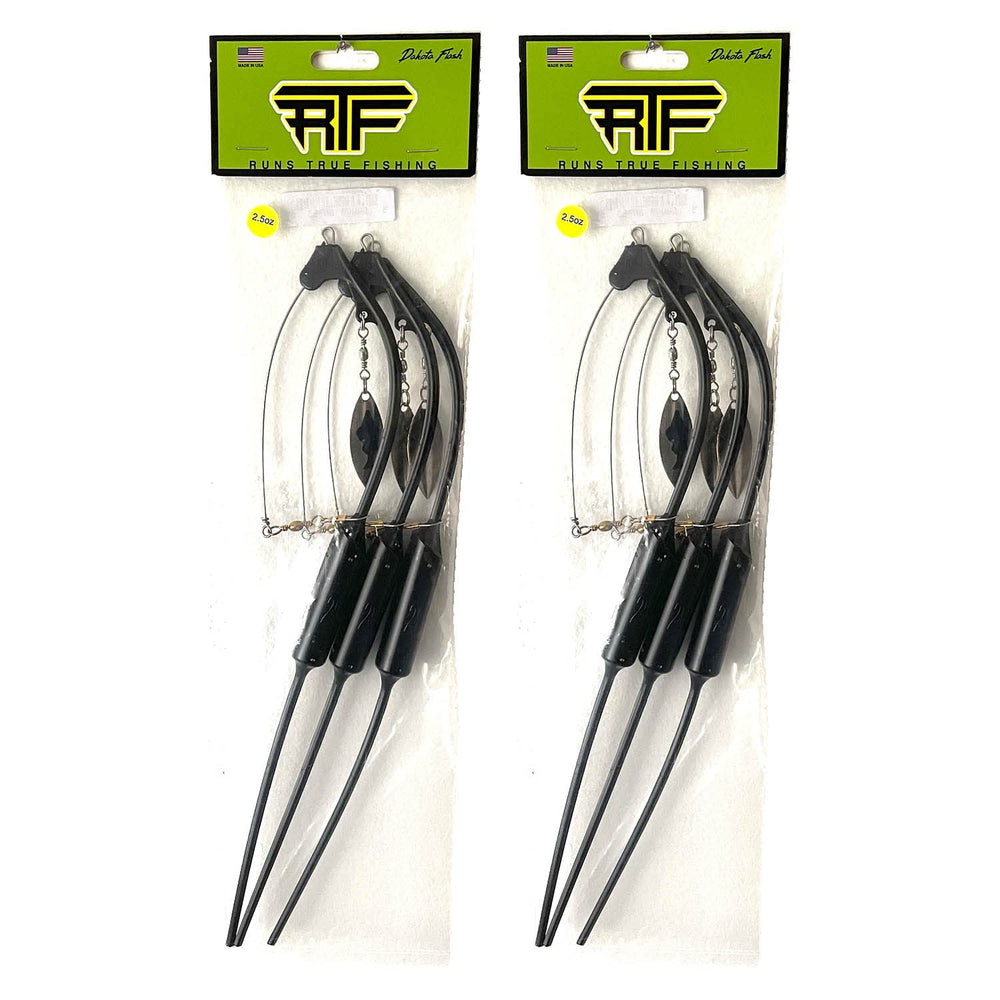 Runs True Dakota Flash Bouncer 6-pack with rugged plastic body for durable fishing rigs.