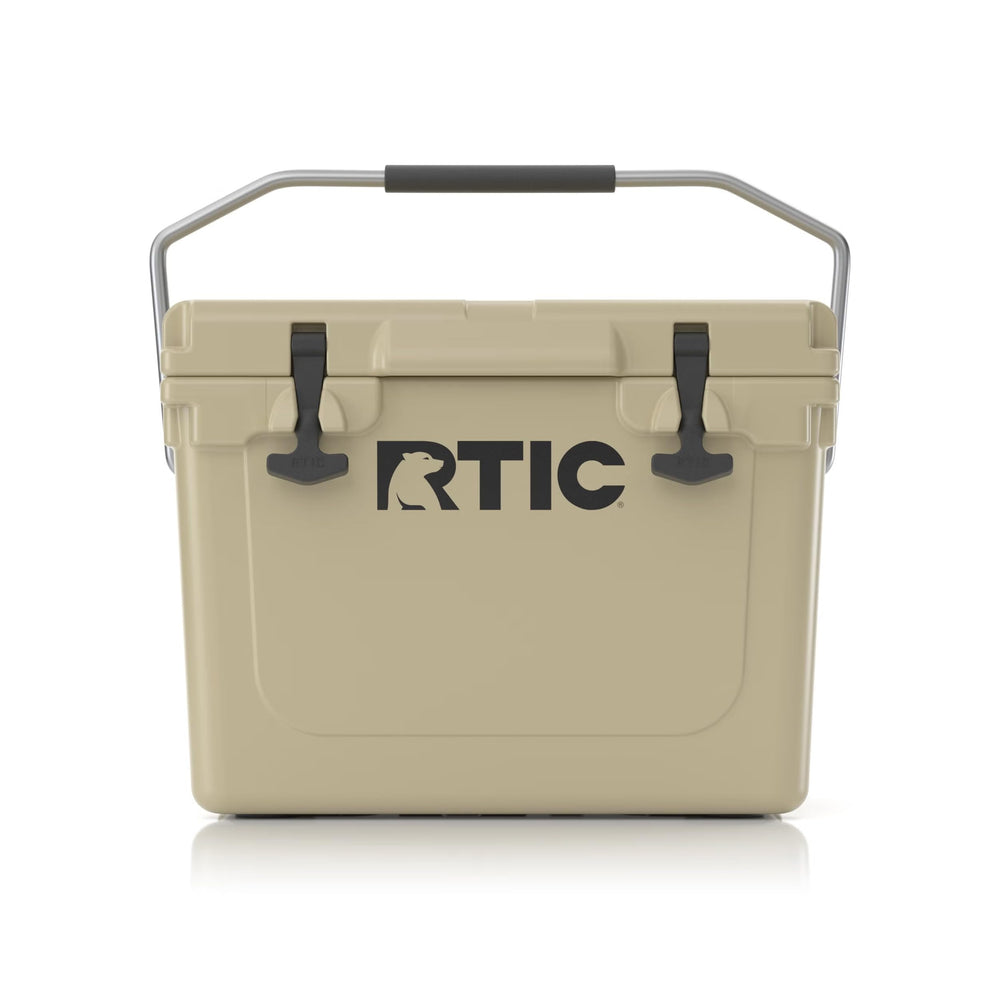 RTIC 20 QT Ultra-Tough cooler, front view, rugged exterior designed for outdoor use.