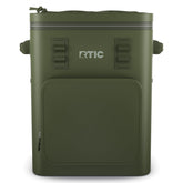 RTIC 24-Can Ultra-Tough Backpack Cooler Olive, front view, keeps beverages organized for outdoor adventures.