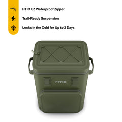 RTIC 24-Can Olive interior, leakproof and insulated for dry, cold contents.