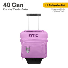 RTIC 40 Can wheeled cooler showing its telescoping handle for effortless pulling.