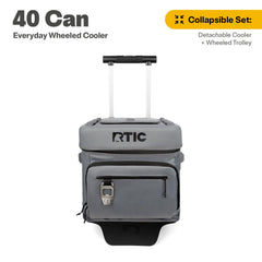 RTIC 40-Can cooler wheel close-up highlighting sturdy construction for reliable travel.