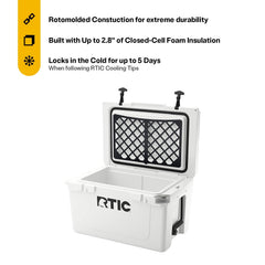 RTIC 45QT cooler built-in bottle opener enables quick drink access.