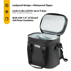 RTIC Soft Cooler floating on water demonstrates poolside portability.