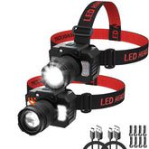 Ruboliy headlamp front view showcasing compact rechargeable design for all-night activities.