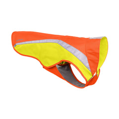 Ruffwear Lumenglow vest front view in blaze orange improves visibility at dawn and dusk