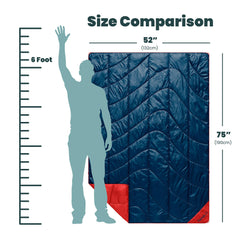 Rumpl Backcountry Puffy Blanket at a campsite delivering outdoor warmth and shelter.