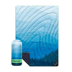 Rumpl Original Puffy Blanket laid flat shows size and outdoor warmth