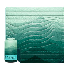 Rumpl Original Puffy Blanket, packable roll-top bag, easy to carry on camping trips.