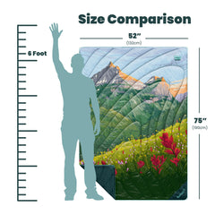 Rumpl blanket opened to 52x75 inches for campsite seating