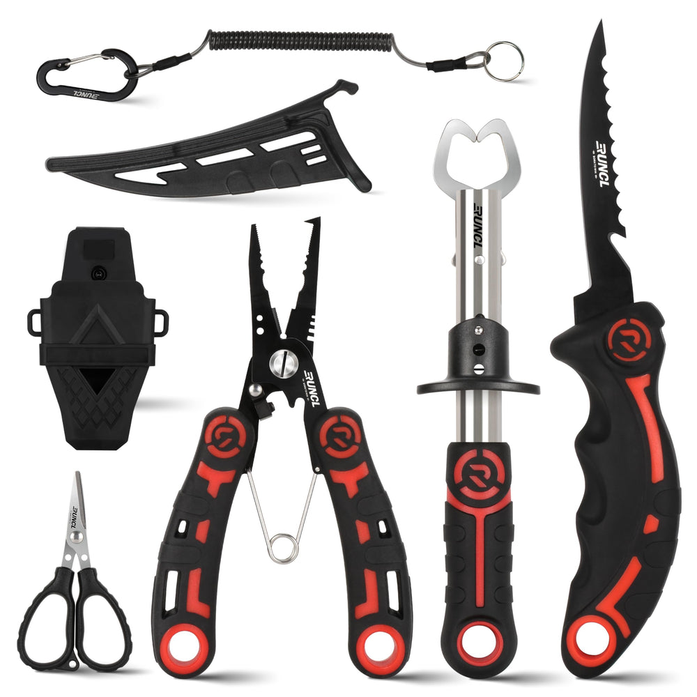 RUNCL stainless steel fishing pliers with sheath and lanyard