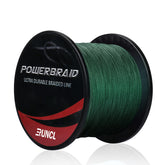 RUNCL PowerBraid spool displays 1000 yards moss green braided line for long casts.