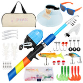 RUNCL kids fishing pole and 4.9ft blue telescopic rod with spincast reel