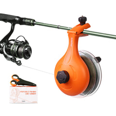 RUNCL fishing line spooler attached to a rod while winding line