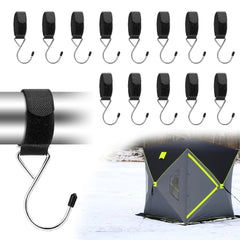 RunNico 14-piece ice fishing shelter coat hooks set — stainless steel hooks close-up