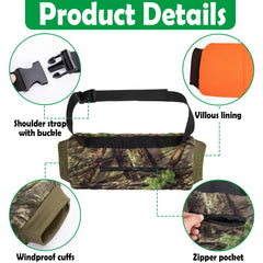 RunNico camo hand muff front-pocket view with convenient storage for phone and keys.