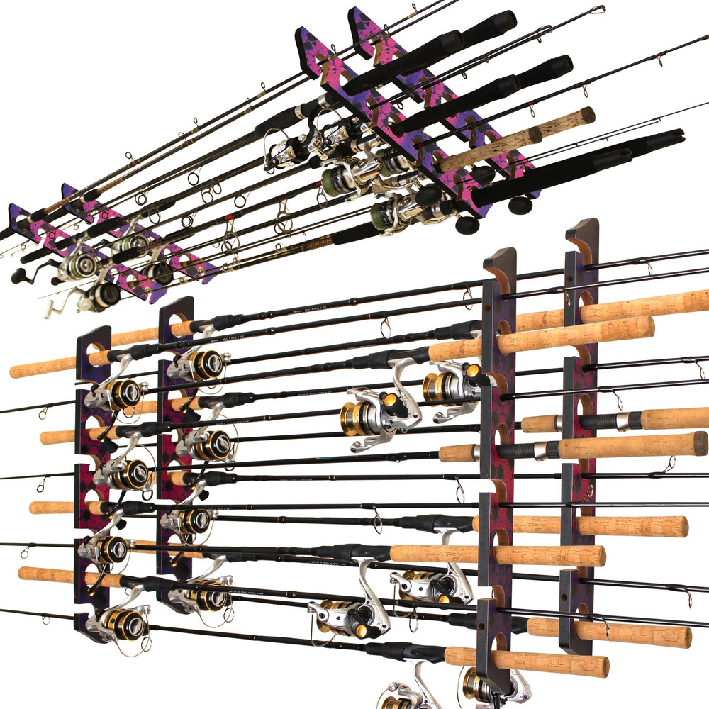 Rush Creek Creations 8-rod wall rack twin pack keeps fishing rods neatly organized.