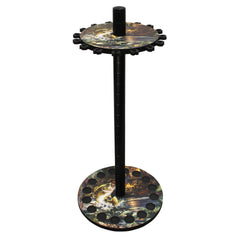 Rush Creek Creations 16-Rod Holder side view highlights vertical storage and accessibility.