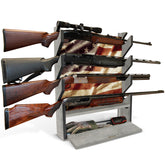 Wall-mounted Rush Creek Creations 4-Gun Wall Rack on a wall with firearms (not included)