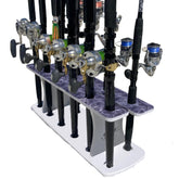 Rush Creek Reel Salty 11-rod rod holder with bi-level design – front view