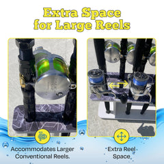 Close-up of extra-wide slots for larger reels